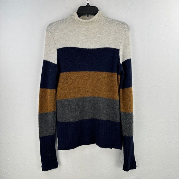 Madewell Sweater Womens S Cream Blue Colorblock‎ Mock Neck Long Sleeve Pullover - Picture 2 of 10